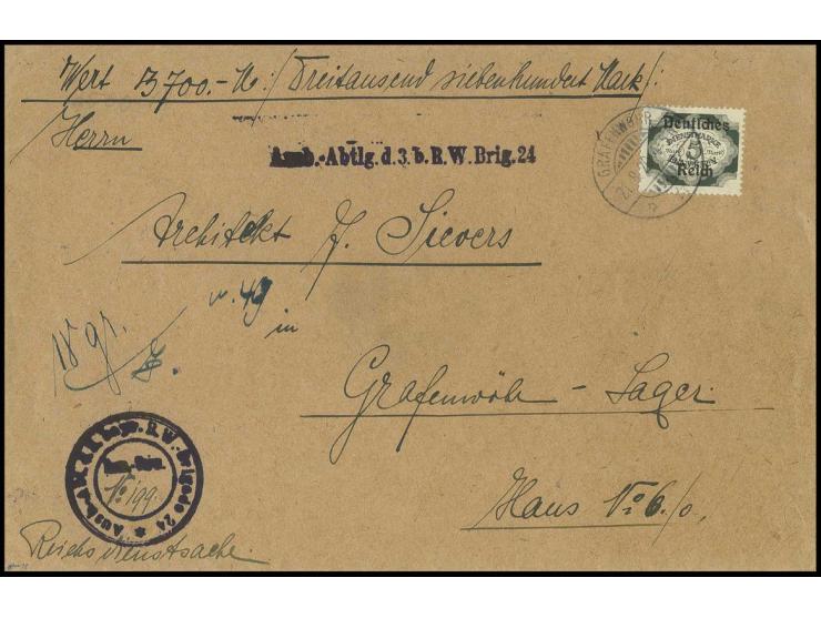 5 M. als Einzelfrankatur auf Reichsdienstsachen-Wertbrief von "GRAFENWÖHR 21.8.20" nach Grafenwöhr-Lager mit  Ankunftsstempel