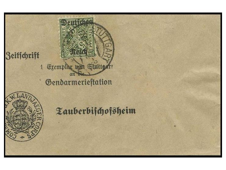 5 Pfg. als portogerechte Einzelfrankatur auf Drucksachen-Streifband von "STUTTGART 17.4.20" nach Tauberbischofsheim, Marke mi