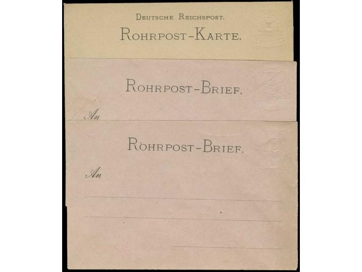 GANZSACHEN: 1876/77, Rohrpostumschlag 30 Pfg. (2, einer Klammerlöcher) und -karte 25 Pfg., alle mit Wertstempel-Blindprägung,