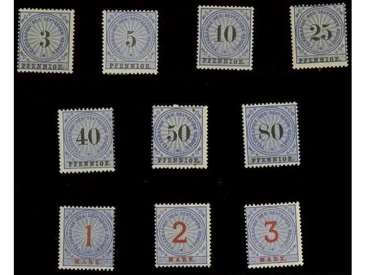 TELEGRAFENMARKEN: 1875, 3 Pfg.-3 M. kpl., postfrisch, Kabinett