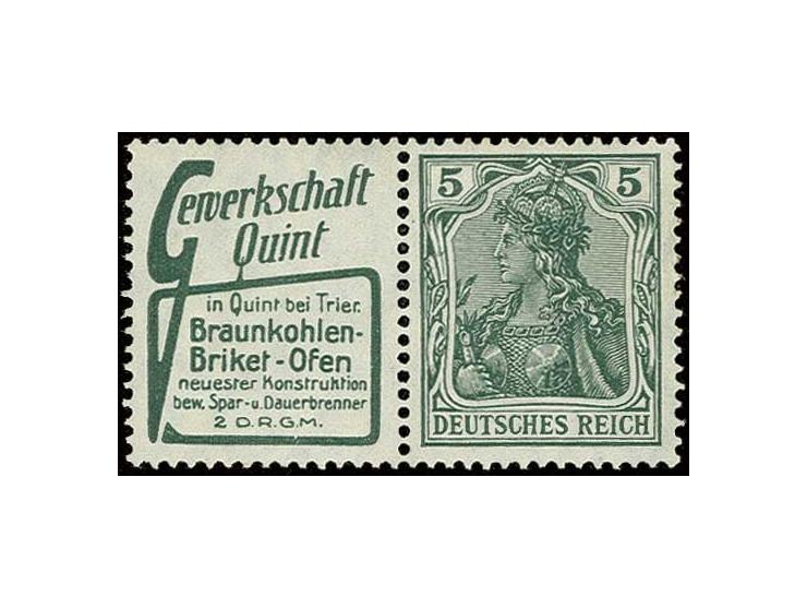 1911/12, "Gewerkschaft Quint" + 5 Pfg., postfrisch mit unten gummimatter Stelle, Pracht (Mi. für ungebraucht 480,-)