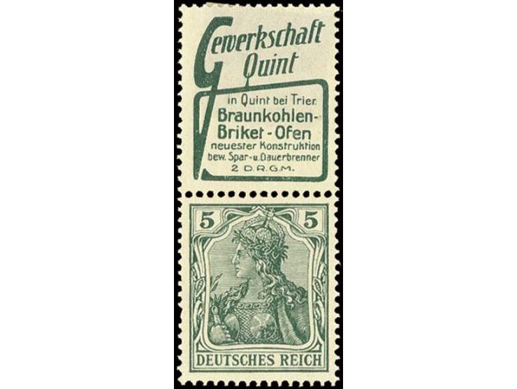 "Gewerkschaft Quint"+5 Pfg., ungebraucht mit Erstfalz, hervorragend gezähnt (Mi. +100%), Kabinett (Mi. 1.000,-)