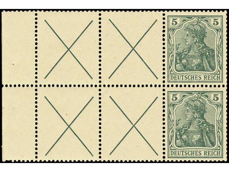 1912, Heftchenblatt Germania 5 Pfg. mit unbedrucktem durchgezähnten Rand, postfrisch, Luxus (Mi. 3.500,-)
