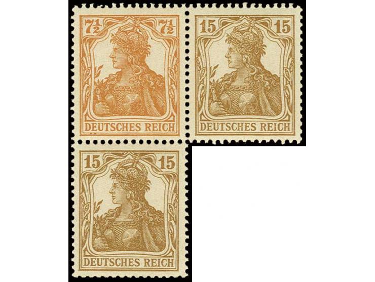 1916/17, Germania 7½+15 Pfg. mit unten weiterer 15 Pfg., postfrisch, Kabinett (Mi. 380,-)