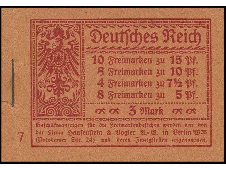 1918/19, Markenheftchen Germania mit O-Nr. "7", jedes H-Blatt 4fach gestempelt "SODEN 8.2.22", Deckel aufgefaltet und an der 