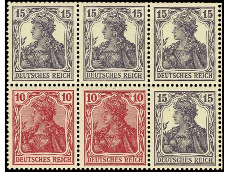 1919, Heftchenblatt Germania 15+10 Pfg. ohne Rand, dabei die 10 Pfg. in seltener Farbe rosarot, postfrisch mit oben teils Hef