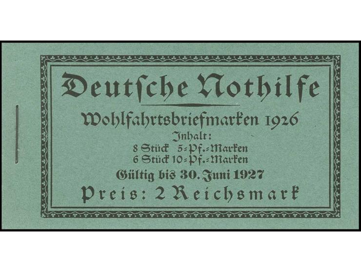 1926, Markenheftchen Nothilfe mit durchgehender Strichleiste, postfrisch, Deckel ungefaltet, Luxus (Mi. 1.000,-)