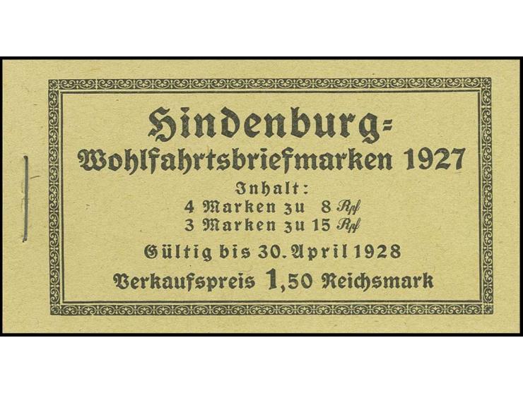 1927, Markenheftchen Hindenburgspende, Heftrand durchgezähnt, postfrisch, hervorragend gezähnt und Deckel ungefaltet, Luxus (
