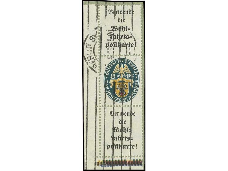 A1.1+8+A1.1 aus der linken unteren Bogenecke mit Stempel "BERLIN 9.4.29" auf Briefstück, Pracht (Mi. 2.000,-)
