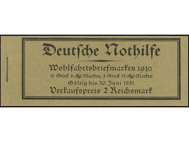 1930, Markenheftchen Nothilfe, Ränder nicht durchgezähnt, postfrisch, sehr gut gezähnt und Deckel ungefaltet, Kabinett (Mi. 4