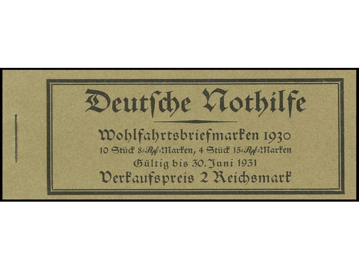 1930, Markenheftchen Nothilfe, Ränder durchgezähnt/nicht durchgezähnt, postfrisch, Deckel ungefaltet, Kabinett (Mi. 480,-)