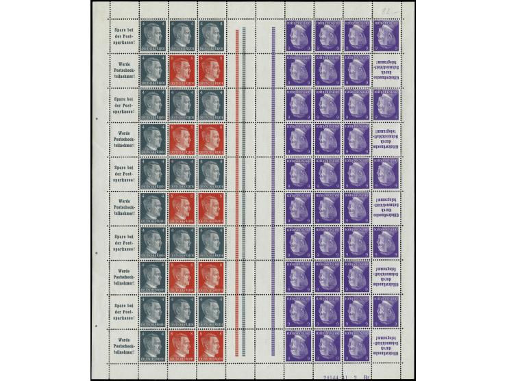 1941, Markenheftchenbogen Hitler mit HAN 20144.41 2 Br unter Feldern 98/99, postfrisch, ungefaltet, lediglich 1. waagerechte 