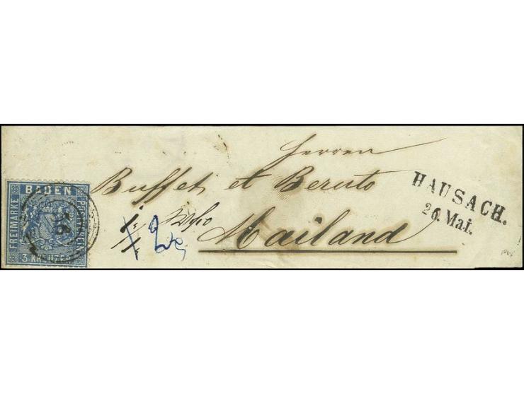 1860, Wappen mit liniiertem Grund: 3 Kr. preußischblau, links Scherenschnitt, sonst gut gezähnt und farbfrisch mit klarer Nr.