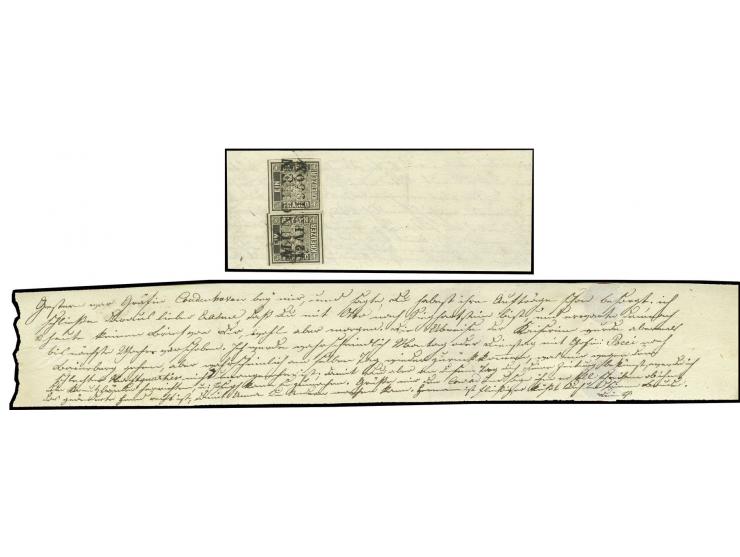 1 Kr. schwarz, 2 Einzelstücke, beide farbfrisch und breitrandig mit doppelzeiligem Langstempel "MÜNCHEN 12 APR. 1850" auf Str