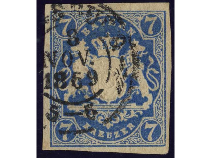 7 Kr. preußischblau, farbfrisch und voll- bis breitrandig mit sauberem, DKr. von Augsburg, Pracht, sign. Pfenninger und Fotoa