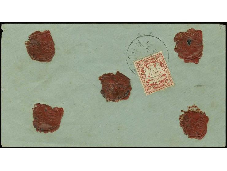 50 Pfg. zinnoberrot mit EKr. "WOLNZACH M 17 DEZ." rückseitig auf vorgedrucktem Brief nach Schretzheim, Pracht, Fotoattest Vog