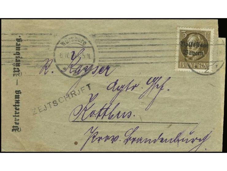 1919, Volksstaat 3 Pfg. als portogerechte Einzelfrankatur auf Drucksachen-Streifband (von der Reichsabgabe befreit) von "Würz
