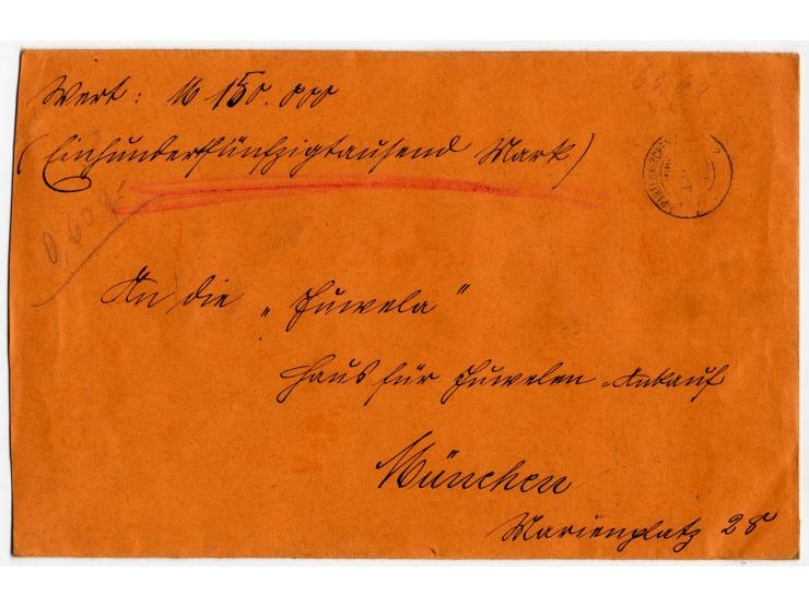 Volksstaat geschnitten 10 M., 20 M. und 30 Pfg., je im waagerechten Paar mit Stempel "PARTENKIRCHEN 18.3.20" rückseitig als p