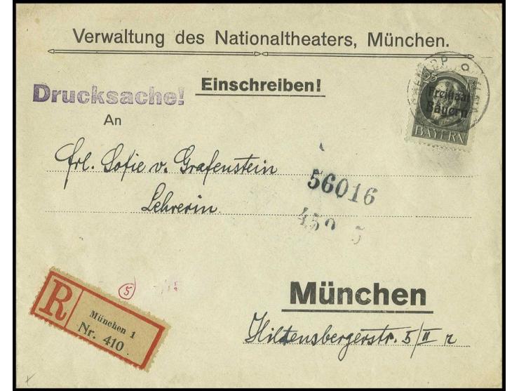 "Freistaat" 25 Pfg. als portogerechte Einzelfrankatur auf eingeschriebenem Drucksachenumschlag im Ortsverkehr aus "MÜNCHEN 17
