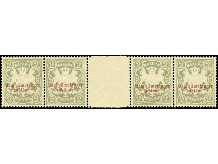1895, 2 Pfg. auf weißem Papier im waagerechten Viererstreifen mit Zwischensteg, postfrisch, Kabinett, Fotoattest Helbig BPP