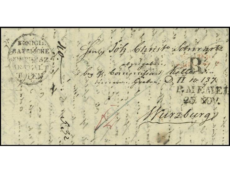  "KÖNIGL. BAYRISCHE CONTUMAZ . ANSTALT TÖPEN", Ovalstempel klar auf kpl. Faltbrief mit rotem L2 "RIGA 1831..." und  Transit-S