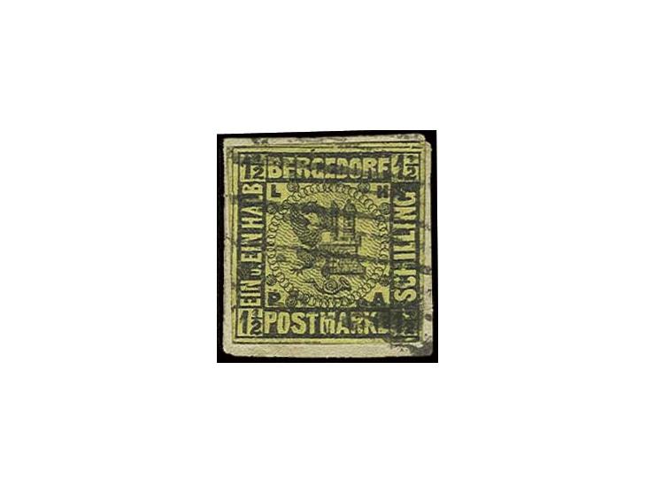 1 ½ Sch. auf gelb, voll- bis meist breitrandig mit Strichstempel-Entwertung auf kleinem Briefstück, Pracht, sign. Dr. Werner 