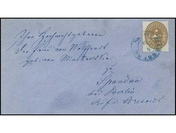 3 Gr. hellbraun mit blauem DKr. "HARZBURG" auf Brief nach Spandau bei Berlin, Kabinett
Provenienz: John R. Boker