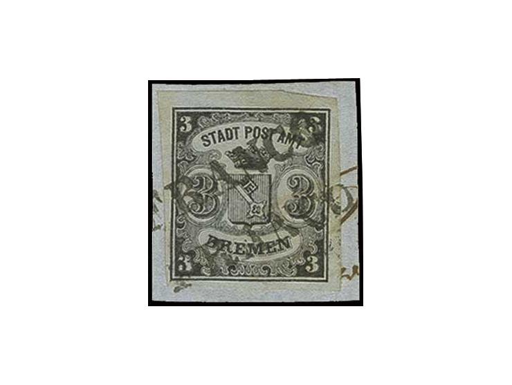 1855, senkrecht gestreift: 3 Grote auf blaugrau, voll- bis meist breitrandig mit 2mal sauber aufgesetztem "FRANCO" auf Briefs
