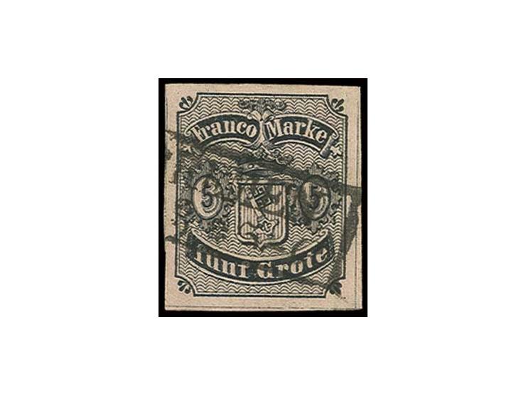 1856, 5 Grote auf mattkarmingrau, allseits gut gerandet mit sauberem Stempel, links mit kleinem Knitter, sonst einwandfrei, K