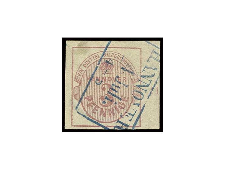 1853, 3 Pfg. rosa, allseits breit- bis überrandiges rechtes Randstück mit Reihenzähler "11", sauber entwertet durch Ra. 3 "HA