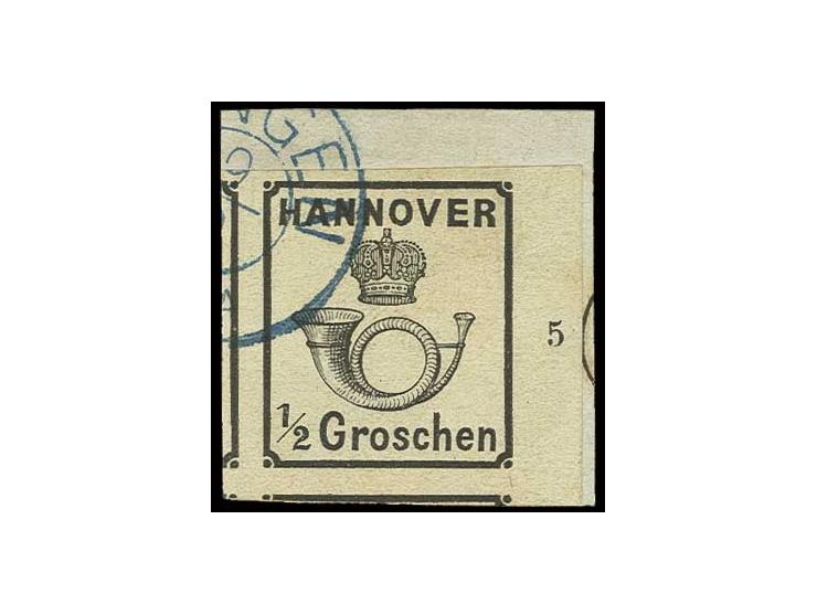 1860, ½ Gr. schwarz, weiße Gummierung, allseits breit- bis meist überrandiges rechtes Randstück mit Teilen von 3 Nachbarmarke
