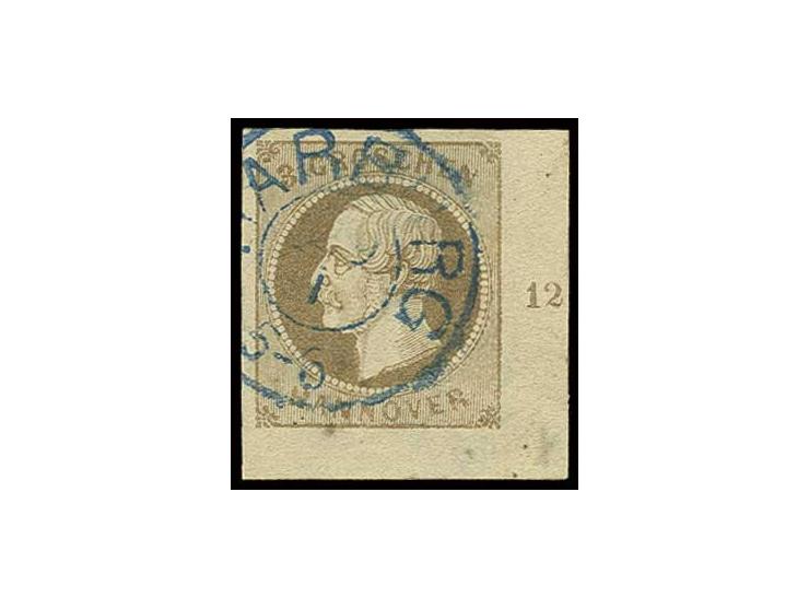 1861, 3 Gr. braun, 3 voll- meist breitrandige rechte Randstücke mit Reihenzähler "3", "11" und "12", letztere allseits breitr