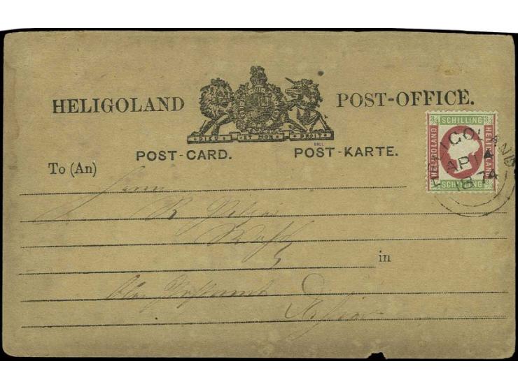 1873, 3/4 Sch. hellgrün/rosa, farbfrisch und gut gezähnt mit sauberem Stempel "HELIGOLAND AP 14 1874" auf "Pilger-Karte", vor