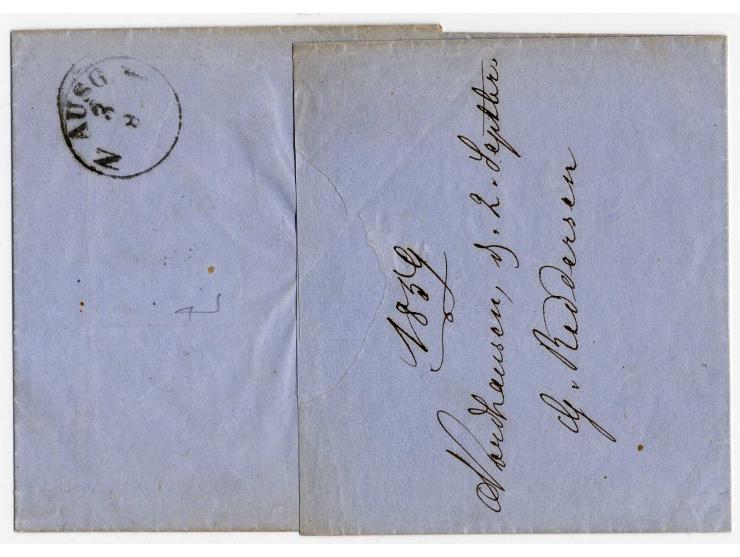 1858, Gittergrund: 4 Pfg. grün und 2 Sgr. dunkelblau, je im breitrandigen waagerechten Paar mit zentrisch aufgesetztem Ra2 vo