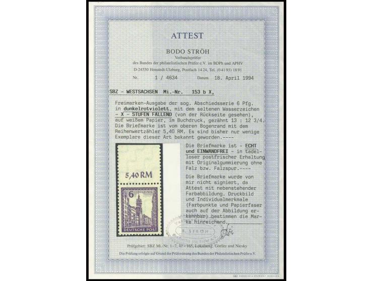 6 Pfg. dunkelrotviolett, postfrisches Oberrandstück, signiert sowie Fotoattest Ströh BPP (Mi. 700,-)