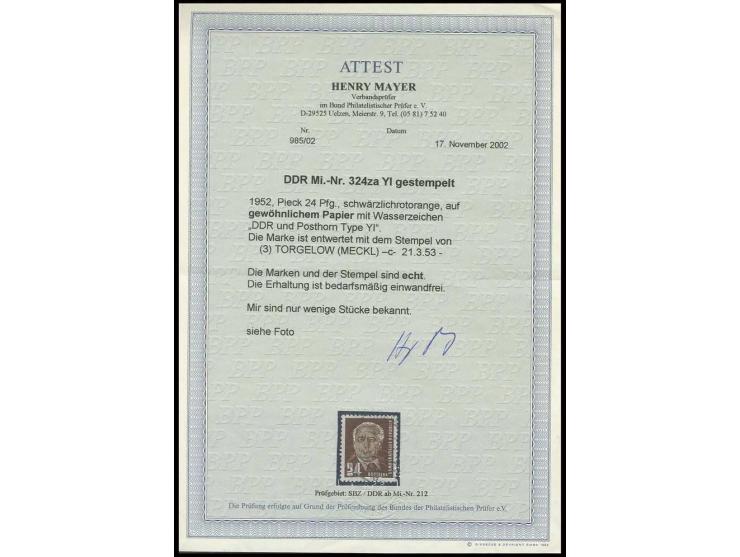 1952, Pieck 24 Pfg. schwärzlichrotorange auf gewöhnlichem Papier mit zeitgerechtem Stempel "TORGELOW 21.3.53", links und oben