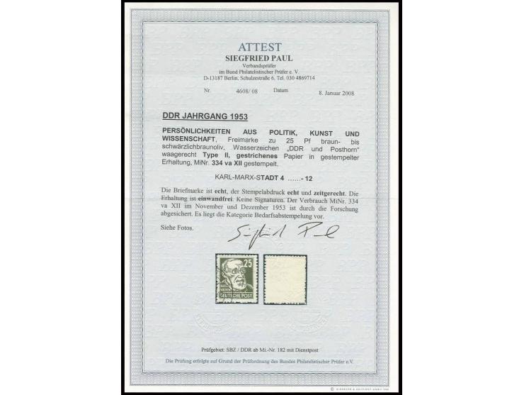 25 Pfg. braunoliv auf gestrichenem Papier mit Wz. XII mit zeitgerechtem Teilstempel von Karl-Marx-Stadt, Fotoattest Paul BPP 