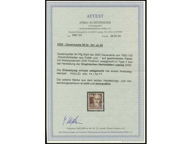 84 Pfg. braunrot mit Stempel "HALLE 14.1.54", Fotoattest Schönherr BPP