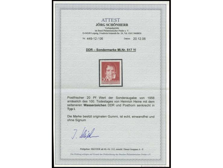 1956, Heine 20 Pfg. mit Wz. YI, postfrisch, unsigniert, Fotoattest Schönherr BPP (Mi. 800,-)