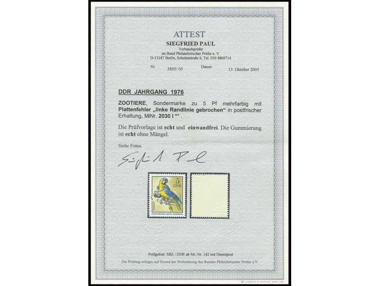 1975, Zootiere 5 Pfg. mit Plattenfehler "linke Randlinie gebrochen", postfrisch, unsigniert, Fotoattest Paul BPP (Mi. 1.200,-