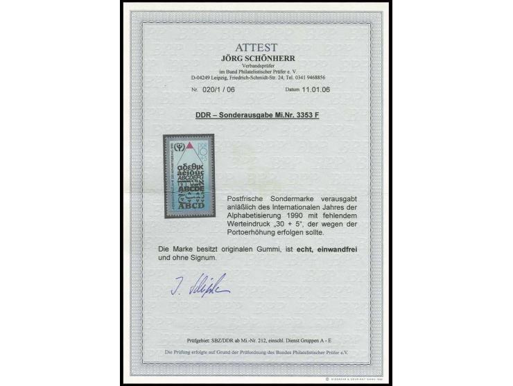 1990, Alphabetisierung 10 Pfg. mit fehlendem Aufdruck, postfrisch, unsigniert, Fotoattest Schönherr BPP (Mi. 900,-)