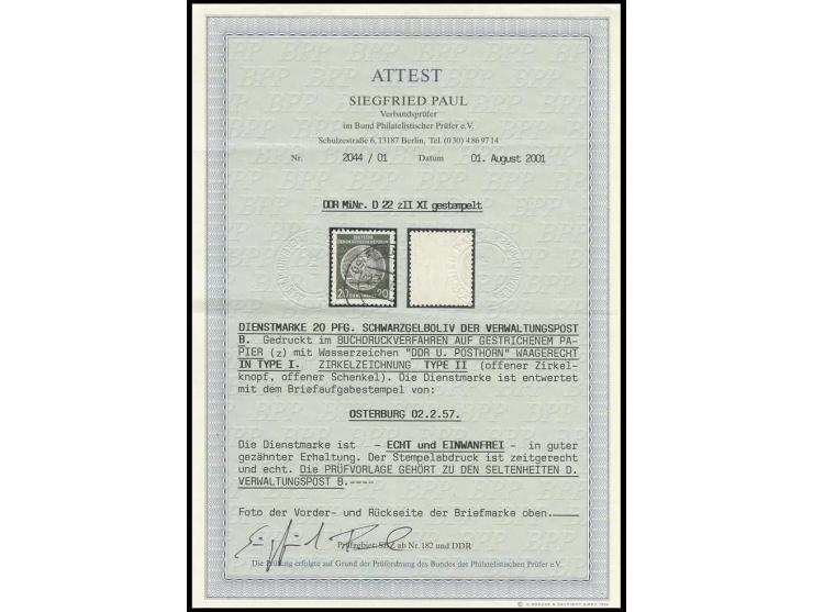 DIENSTMARKEN: 1954, Zirkelbogen nach rechts 20 Pfg. in Type II auf gestrichenem Papier mit Wz. XI, mit zeitgerechtem Stempel 