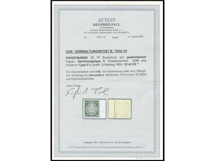 20 Pfg. in Type II auf gestrichenem Papier mit Wz. XII mit rechtem Seitenrand (dort Bleistiftnotiz), postfrisch, sign. Jahn u