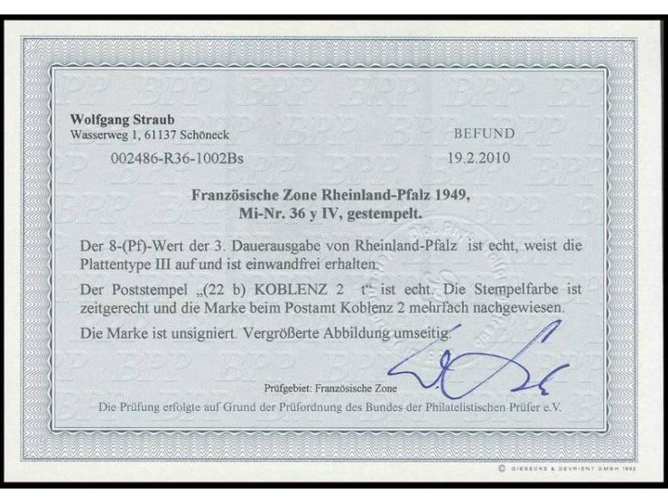 8 Pfg., Type III, sauber gestempelt, tadellos, Fotobefund Straub BPP