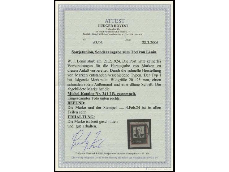 1924, Lenin 20 K. with thin border and font, used, fine, certificate Hovest BPP