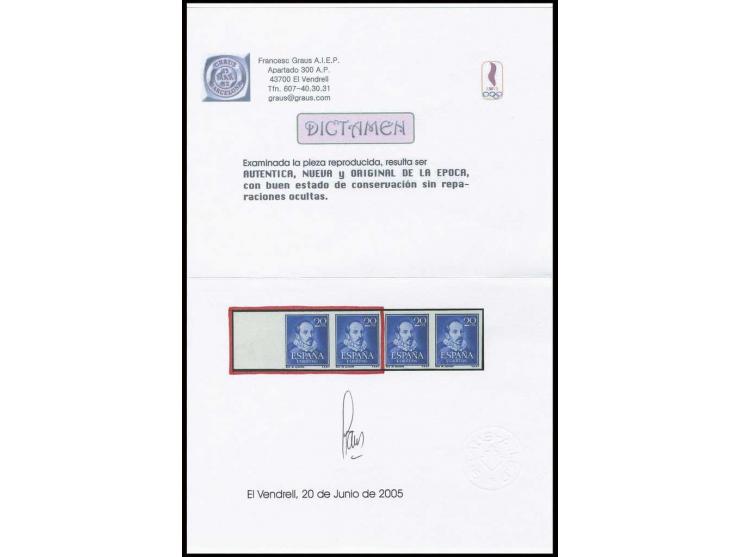 Juan Ruiz 20 c. bluish-violet, imperforated horizontal pair from sheet margin, unhinged mint, fine and rare, opinion Graus fo