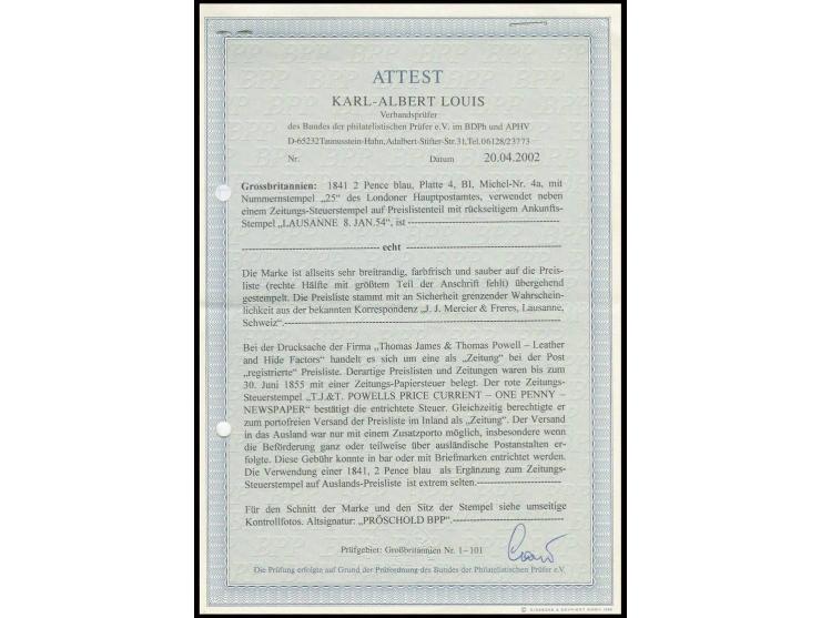 2 d. blue, plate 4, good margins, neatly tied by numeral "25" to large part of printed matter to Lausanne, Switzerland with a