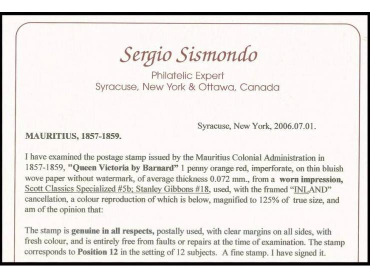 1 d. red on bluish, nice colour, good to wide margins, cancelled by boxed "INLAND", very fine, certificate Sismondo