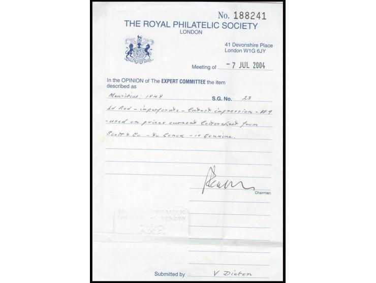 1 d. red with good to wide margins, tied by barred oval to cpl. printed matter via London to Genova, Italy, showing on front 