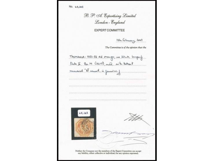plate II, 4 d. orange, good to large margins with part of imprint "Printed by H&C Best", used, fine and scarce, certificate B